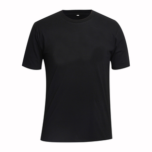 T-shirt uni noir à col rond pour homme, 100 % coton jersey, manches courtes, doux, décontracté, anti-boulochage, logo avant, vente en gros OEM - Product Image 2