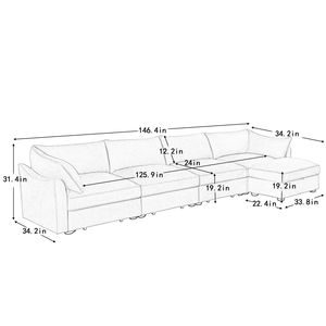 Divano Componibile a L con 4 Posti e 1 Pouf Mobile, Comodo Divano a 5 Posti per Soggiorno, Divano a 4 Posti con Vano Contenitore - Product Image 5
