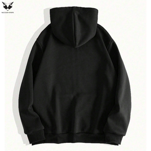 Sudadera con capucha transpirable estilo vintage en color negro, con cremallera frontal y cordón ajustable, para hombre, con impresión personalizada al por mayor. - Product Image 2