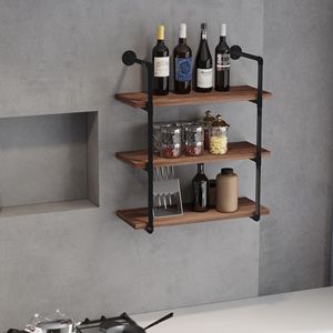 Scaffale a 3 livelli in stile industriale con struttura in metallo, espositore a parete per soggiorno, camera da letto, stile rustico, per biancheria da letto - Product Image 2