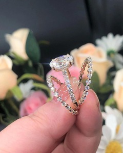 3 Ct Oval Cut Moissanite Halo Wedding Engagement & Anniversary <b>Ring</b> <b>Set</b> For <b>Women</b> Gift For Her - Product Image 1