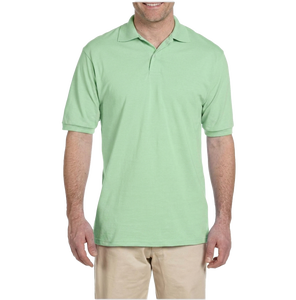 เสื้อโปโลผู้ชายสีเขียวล้วน แขนสั้น ผ้าคอตตอนปิเก้ ทรงปกติ สไตล์ลำลอง - Product Image 1