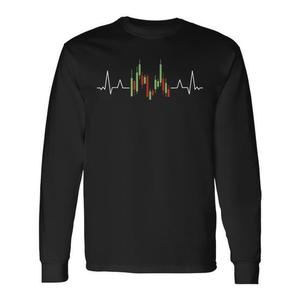 T-shirt a maniche lunghe con design a barre candlestick e grafico dei battimenti cardiaco, stampa digitale, girocollo, unisex, per adulti - Product Image 1