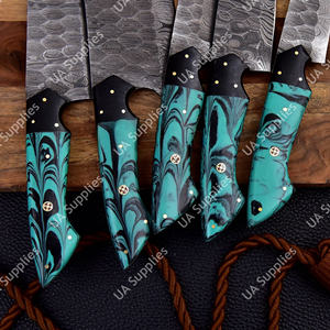 Juego de Cuchillos de Chef Profesionales de Acero de Damasco Hechos a Medida, 5 Piezas, UA Supplies, Mango de Epoxi Hecho a Mano, Ambidiestro, Funda de Cuero, 4.5-9 - Product Image 4