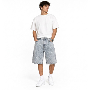 Shorts en jean droits personnalisés pour hommes, en coton, délavage à la pierre, coupe au genou, jambe décontractée, personnalisation de la marque et style streetwear - Product Image 5
