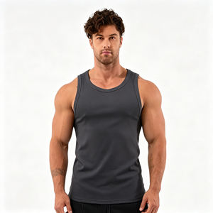 Débardeurs de sport pour hommes en coton avec logo personnalisé, respirants, imprimés, pour l'été, débardeurs côtelés pour hommes - Product Image 1