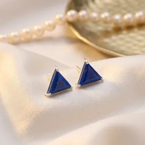 Natural Lapis Lazuli Triangle Cut Stud <b>Earrings</b> 925 Sterling <b>Silver</b> <b>Blue</b> Gemstone Fine Jewelry Women Wholesale Supplier - Product Image 6