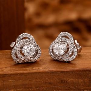 Halo CZ <b>Sterling</b> <b>Silver</b> <b>Stud</b> Earrings Sparkling Double Style Earrings Sparkly Diamond Look <b>Studs</b> Handmade Bulk Product - Product Image 4