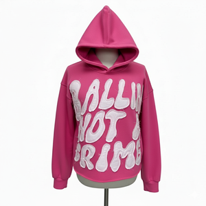 Sweat-shirt à capuche oversize en molleton de coton épais, style streetwear, avec patchwork graphique personnalisé, ourlet brut et lettrage - Product Image 5