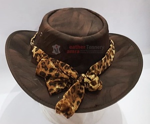 Chapeau de cowboy en cuir marron style western avec bande imprimée léopard et large bord – Accessoire de mode extérieur - Product Image 6