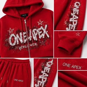 ชุดเซ็ตฮู้ดดี้ซิปครอป ONE APEX ผ้าฟลีซแห้งเร็ว ทรงโอเวอร์ไซส์สำหรับผู้หญิง กางเกงขายาวผ้าฝ้ายทรงกว้าง ลายกราฟฟิตี้ สไตล์สตรีทแวร์ สำหรับฤดูหนาว - Product Image 4
