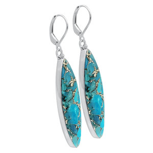 Pendientes Colgantes Gourik Vintage con Bisel y Turquesa Natural Cobre Corte Marquesa, Plata de Ley 925, Joyería para Mujer - Product Image 4