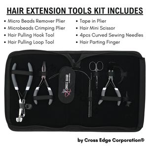 Kit de Herramientas para Extensiones de Cabello Doradas con Alicates para Quitar Cuentas, Alicates de Crimpado, Agujas Curvas, Mini Tijeras, Anillo Separador y Herramienta de Gancho - Product Image 2