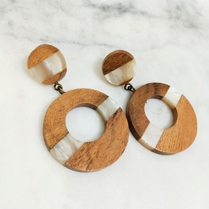 Handcrafted <b>Green</b> Epoxy Resin & Wood Hoop <b>Earrings</b> Nature Inspired Statement Jewelry - Product Image 2