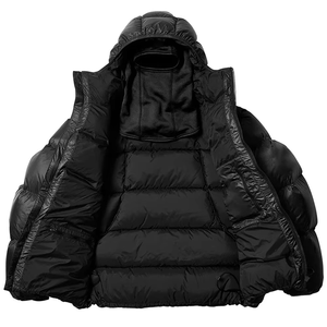 Veste matelassée à capuche unisexe noire, fermeture éclair, coupe-vent, vêtements d'hiver décontractés, rembourrage en coton, coupe régulière épaisse, écologique - Product Image 4