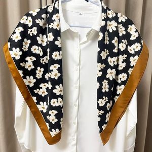 Women Fashionable Silk <b>Scarves</b> Shawls Smooth Lightweight Fabric Decorative Floral Print Elegant Neck Shoulder <b>Head</b> Wrap - Product Image 4