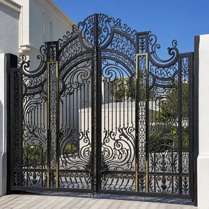 Portail Principal de Luxe en Fer Forgé Noir avec Accents Dorés, Design Ornemental pour Entrée de Villa, Portail de Sécurité pour la Maison - Product Image 2