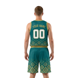Conjunto de uniforme de baloncesto geométrico personalizado para hombre, camiseta sin mangas con nombre y número, pantalones cortos a juego, secado rápido, transpirable, 100% - Product Image 2