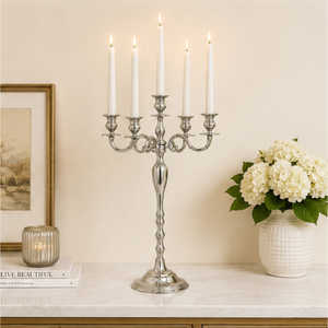 Elegant 5 Arm Metal Candelabra <b>Silver</b> Candle Holder Tall Table Centerpiece Aluminum <b>Candlestick</b> Stand for Event Table Decoration - Product Image 2