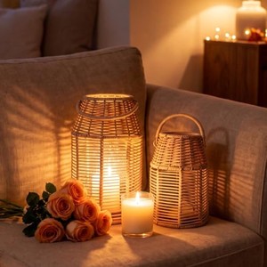 Bamboo Woven Lattice Rectangular <b>Lantern</b> Silk Screen Diffuser-Eco-friendly Durable Handcrafted Decorative Lighting Wholesale - Product Image 5
