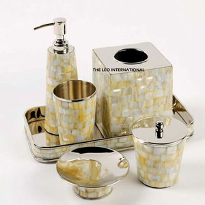 Fully Handcrafted Metal 9-Piece Luxury Bathroom Accessory <b>Set</b> with Soap Dispenser Tumbler Tissue Box Dustproof Items - Product Image 4