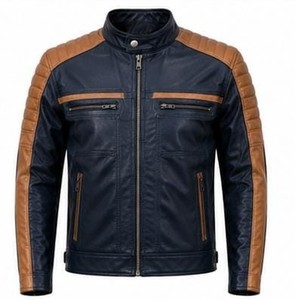 เสื้อแจ็คเก็ตหนังผู้ชายสไตล์นักขี่มอเตอร์ไซค์ คอตั้ง ปิดด้วยซิป - Product Image 1