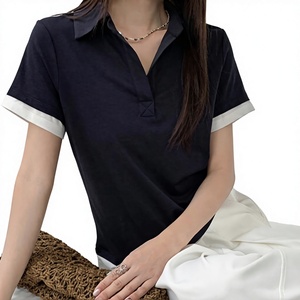 Polo à col pour femme de qualité supérieure, manches courtes, boutons sur le devant, poche contrastante, idéal pour le sport et les loisirs, OEM - Product Image 2