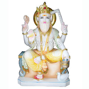 Estatua de Vishwakarma en Mármol Blanco |   Murti Premium de Vishwakarma Bhagwan para Templo – Maliyas - Product Image 1