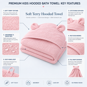 Pink Baby Hooded <b>Towel</b> with Ears Soft Cotton Terry Bath <b>Wrap</b> for Toddler Kids Girls Personalized Embroidery Gift Boutique Supply - Product Image 3