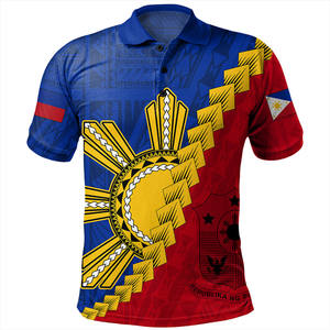 Polo à manches courtes pour homme avec motif du drapeau des Philippines, motif géométrique, polyester respirant, coupe décontractée - Product Image 1