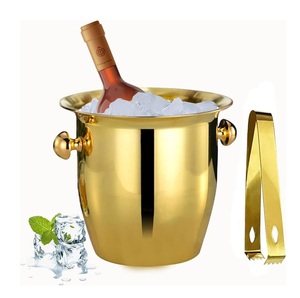 Luxury Gold Stainless Steel Champagne <b>Bucket</b> with Tongs 2 Piece Wine Chiller Set Elegant Brass Finish <b>Ice</b> Pail with Ball Handles - Product Image 4