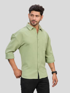 เสื้อเชิ้ตผู้ชายสีเขียวแบบลำลองสั่งตัดได้ แขนยาว ปกคอพับ ระบายอากาศ ป้องกันรังสียูวี ผ้าโพลีเอสเตอร์ 100% 140 กรัม ผ้าทอ สไตล์ฤดูร้อน - Product Image 4