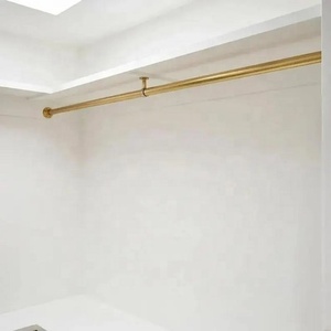Tringle à rideaux murale/plafond en laiton brossé moderne, finition dorée, détachable, pour armoire, style ferme, hôtel - Product Image 1