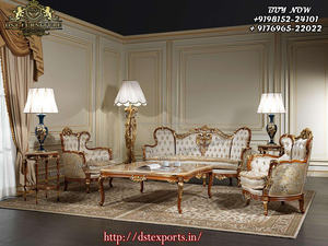 Ensemble de canapés en cuir couleur or Royal Palace, ensemble de canapés de luxe de style baroque français, ensemble de canapés en cuir capitonné brillant de style européen - Product Image 6