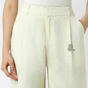 Pantalon large vert clair pour femme, taille haute, fermeture boutonnée, coupe ample, longueur cheville, couleur unie, en lin, style été minimaliste - Product Image 5