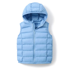 Gilet matelassé bleu clair pour homme avec fermeture éclair, coupe-vent, décontracté, pour l'hiver, en polyester rembourré, longueur standard - Product Image 1