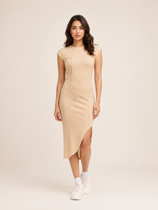 Robe midi asymétrique sans manches en tissu uni, coupe décontractée, toutes saisons, Boohoo - Product Image 1