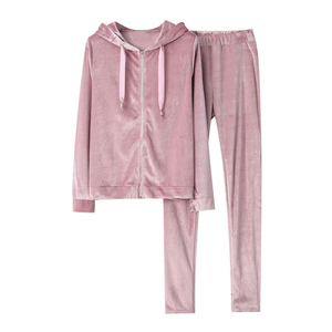 High Quality <b>Women</b> Velvet <b>Velour</b> Hooded Printed <b>Tracksuit</b> 280 GSM Stretch Fabric Blue Color Rhinestone Logo Custom Set Plus Size - Product Image 3
