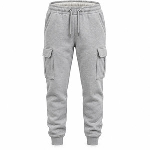Pantalones Deportivos Grises para Hombre, Cintura Elástica con Cordón, Múltiples Bolsillos, Estilo Jogger Informal, Ropa de Otoño - Product Image 1