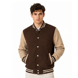 Chaqueta Letterman Nueva en Color Beige Marrón, Tela Suave, Cierre de Botones a Presión, Cuello Acanalado, Cómoda para Uso Diario - Product Image 1