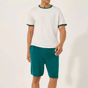 New Design Men Two Piece Summer Outfit Crew Neck Contrast <b>Collar</b> <b>T</b> <b>Shirt</b> with Matching Shorts Comfortable Lightweight Set - Product Image 1