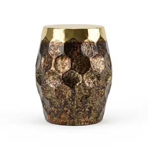 Two Tone Finish Indian Handcrafted Metal <b>Coffee</b> <b>Table</b> With Hexagonal Textured Design Handmade Modern Living Room Furniture - Product Image 2