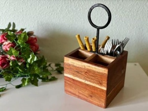 Modern Style Wooden Waterproof Multifunctional Non-Folding Cutlery Holder Tabletop Flatware <b>Storage</b> Caddy - Product Image 4