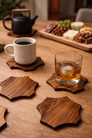 Sous-verres géométriques en bois de teck et bois de rose, lot de 6, faits à la main, sous-verres en bois modernes pour décorer la table, pour tasses à café, mugs, verres