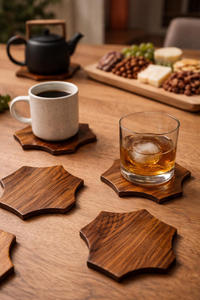 Teakwood Rosewood Geometric Coasters <b>Set</b> of <b>6</b> Handmade Wooden Drink Coasters Modern Table Decor for Coffee Cups <b>Mugs</b> Glasses - Product Image 3