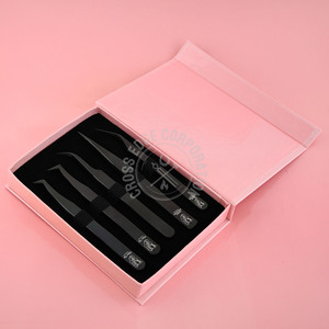 Pince à cils en acier inoxydable de haute qualité avec diamant noir Applicateur de cils à poignée antidérapante Pinzette Volume Pince à épiler - Product Image 1