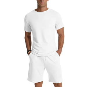 Wholesale New 2026 Professional Quality Men's Casual Summer t shirts Set Short-Sleeved <b>TShirt</b> with Solid Pattern Two Piece Set - Product Image 1