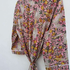 Bata Kimono de Algodón con Estampado Floral para Mujer, Bata de Baño Roja Estilo Boho, Kimono Ligero de Verano, Ropa de Playa, Bata Informal - Product Image 3