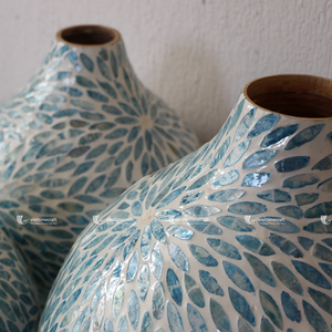 Jarrón Decorativo con Incrustaciones de Madreperla Azul, Jarrón de Bambú con Mosaico de Conchas, Decoración Artesanal Premium para Mesa, Estilo Costero - Product Image 3