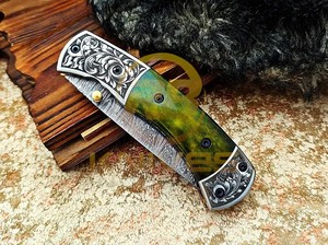 Couteau de poche pliant en acier Damas fait main avec manche en résine de qualité supérieure - Product Image 6